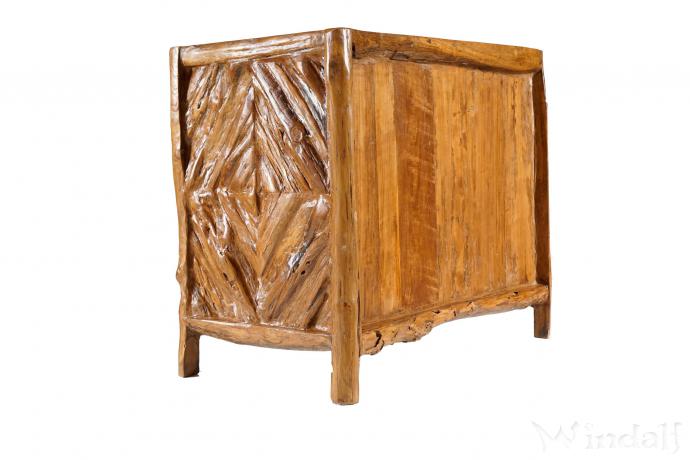 WINDALF Handmade Holz-Kommode 2 Türen mit Glas & 2 Schüben HAMFAST 95