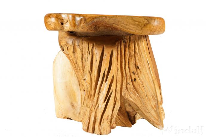 WINDALF Uriger Hobbit Holzhocker BREIDABLIK 50 cm Natur Abstelltisch