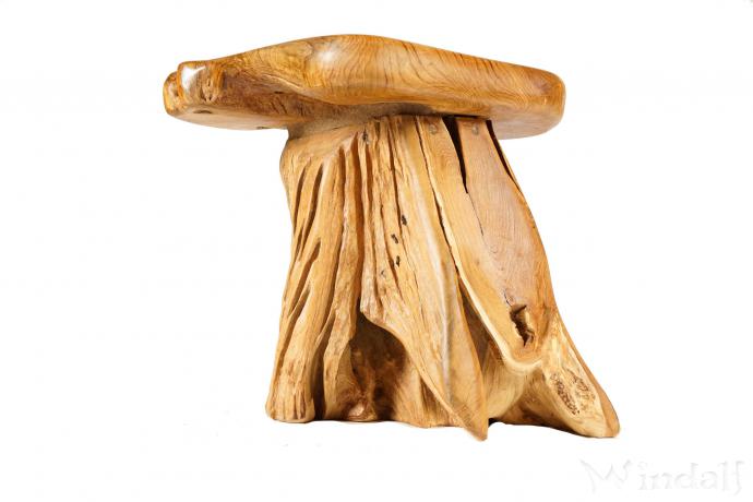 WINDALF Uriger Hobbit Holzhocker BREIDABLIK  50 cm Natur Abstelltisch Handarbeit aus Wurzelholz - Windalf.de
