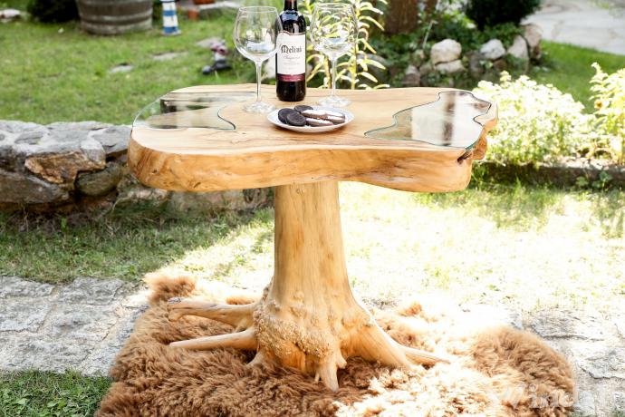 WINDALF Hoher Rustikaler Küchen-Tisch mit 2 Glasplatten GOLDBLUME 85 cm