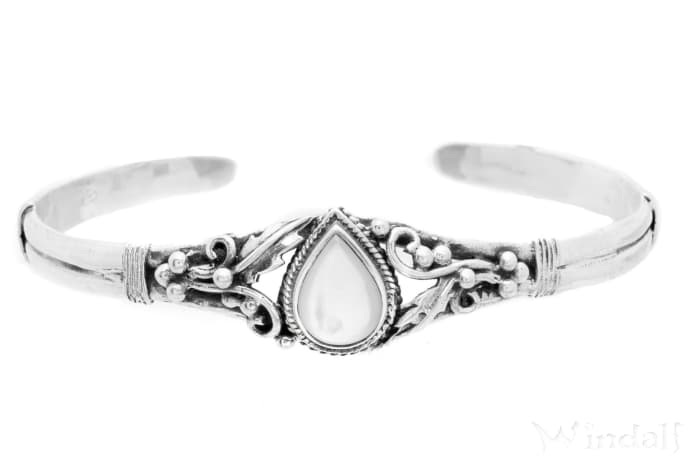 WINDALF Damen Armreif SHARON Ø 6.3 cm Zauberfedern mit Perlmutt Silber - Windalf.de