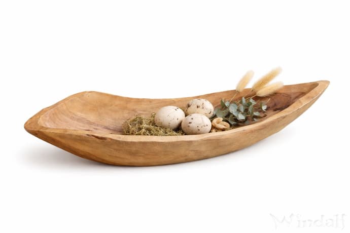 WINDALF Schlanke Boot Holzschale ROSSI 74 cm Vintage Natur Brot& Baguetteschale Handarbeit - Windalf.de