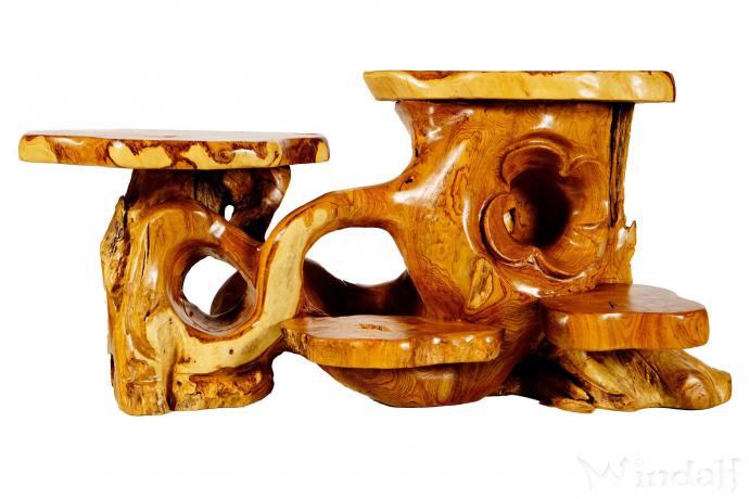 WINDALF Blumenbank mit 4 Ablagen SAEROZ 130 cm Natur Pflanzentreppe Handarbeit Wurzelholz WINDALF Blumenbank mit 4 Ablagen SAEROZ 130 cm Natur Pflanzentreppe Handarbeit Wurzelholz - Windalf.de