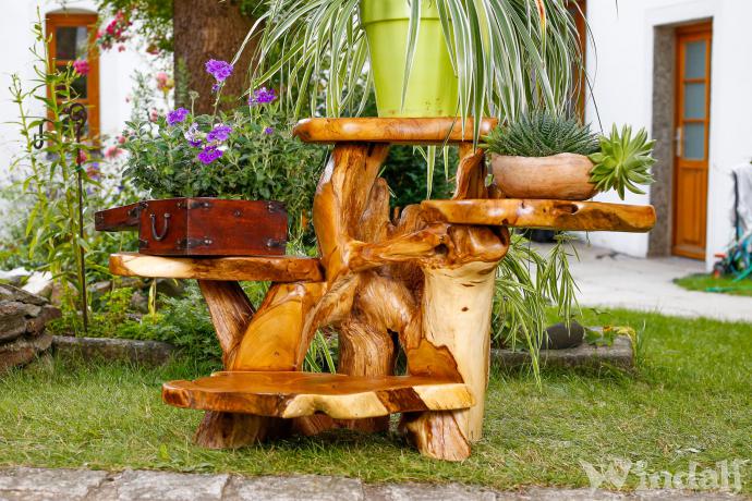 WINDALF Blumenbank mit 4 Ablagen HATHALDIR 100 cm Natur Holz