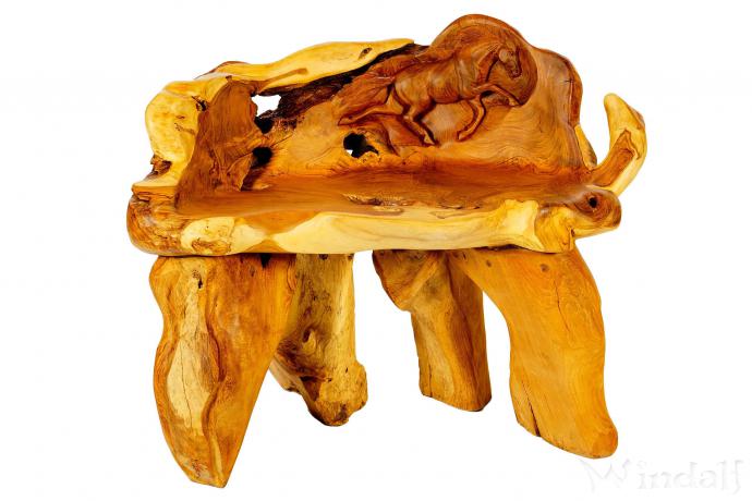 WINDALF Rustikaler Stuhl mit Pferd AMERIGO 84 cm Kleine Küchen Sitzbank Handarbeit aus Wurzelholz - Windalf.de