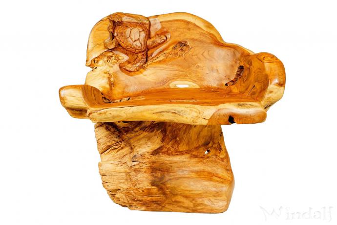 WINDALF Lounge Holz-Stuhl mit Schildkröte SCHYLA 84 cm Natur Relax Garten Armsessel Handarbeit aus Wurzelholz - Windalf.de
