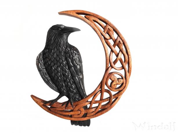 WINDALF Nordic Holzornament HUGIN 37 cm Celtic Art Knotenmuster Odins Rabe Rechts schauend Wanddekor Handarbeit aus Holz WINDALF Nordic Holzornament HUGIN 37 cm Celtic Art Knotenmuster Odins Rabe Rechts schauend Wanddekor Handarbeit aus Holz - Windalf.de
