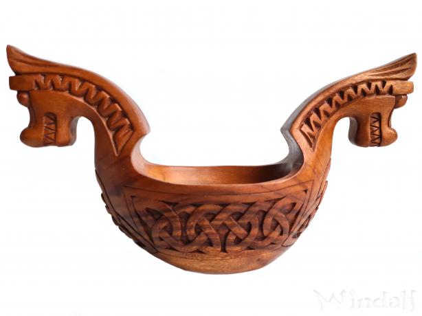 WINDALF Wikingerschiff Holzschale ASJA 35 cm Dekoschale Nordic Obstschale mit Vikings Kunst Handarbeit Holz - Windalf.de