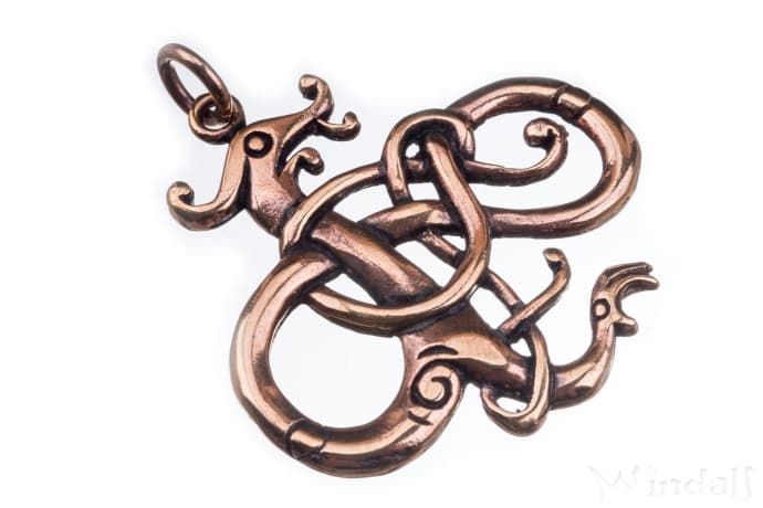 WINDALF Schmuck Anh&auml;nger ASKAN 5 cm Gro&szlig;er Drache Wikinger Urnes-Stil Bronze - Windalf.de