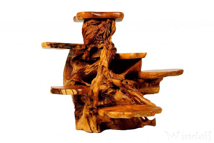 WINDALF Nordic Dragon Blumenbank AGHEEL 98 cm mit 6 Ablagen Pflanzentreppe Handarbeit aus Wurzelholz - Windalf.de