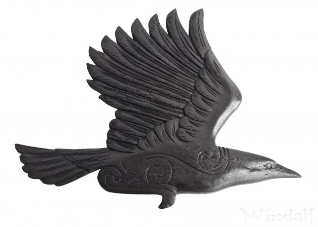 WINDALF Wanddeko Rabe MUNIN 34 cm Schwarz Handarbeit Holz - Windalf.de