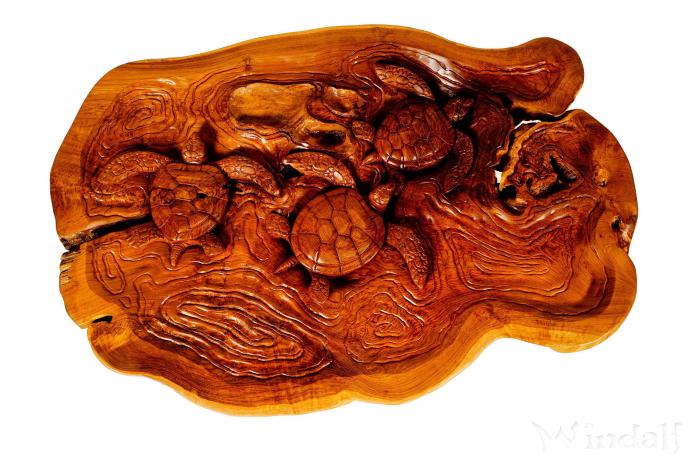 WINDALF Glücks Schildkröten Couchtisch FAMAR 95 cm mit Glasplatte Natur Teakholztisch Handarbeit aus Wurzelholz - Windalf.de