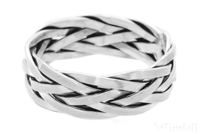 WINDALF Wikinger Band Ring MERLAN 7 mm Vikings Flechtmuster Partnerring Handarbeit Silber - Windalf.de