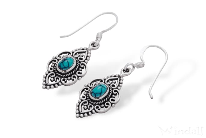 WINDALF Celtic Damen Ohrhänger SVANA 3.7 cm Ohrschmuck Bohemia Ohrringe Türkis Schmuck Silber - Windalf.de
