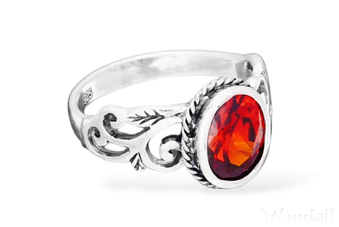 WINDALF Damen Ring HOPE 10 mm Roter Zirkonia Granat Zarte Ornamentik Silber - Windalf.de