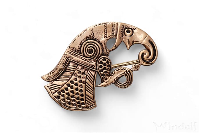 WINDALF Wikinger Fibel HUNIN 4.6 cm Brosche Tuchnadel Bronze - Windalf.de