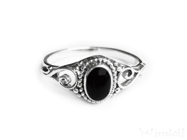 WINDALF Damen Ring MARA 10 mm Onyx Schmuck Spiralmuster Silber - Windalf.de