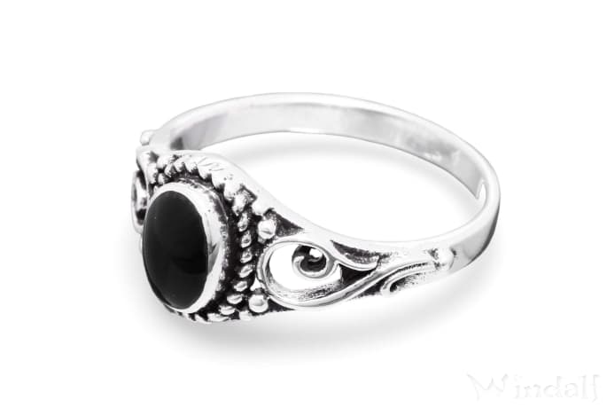 WINDALF Damen Ring MARA 10 mm Onyx Schmuck Spiralmuster Silber - Windalf.de