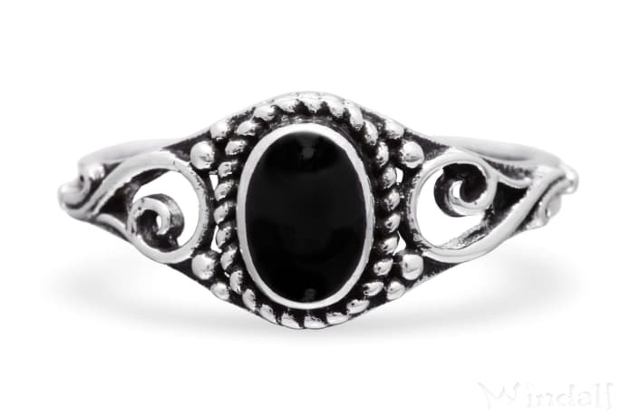 WINDALF Damen Ring MARA 10 mm Onyx Schmuck Spiralmuster Silber - Windalf.de