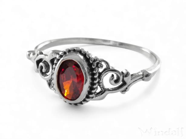 WINDALF Damen Ring ZOE 8 mm Roter Zirkonia Granat Zarte Ornamentik Silber - Windalf.de