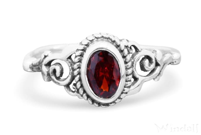 WINDALF Damen Ring ZOE 8 mm Roter Zirkonia Granat Zarte Ornamentik Silber - Windalf.de