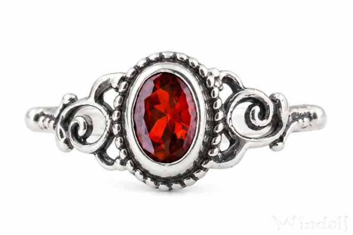 WINDALF Damen Ring ZOE 8 mm Roter Zirkonia Granat Zarte Ornamentik Silber - Windalf.de