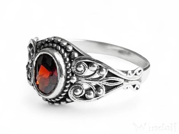 WINDALF Damen Ring MIA 10 mm Roter Zirkonia Zarte Ornamentik Silber - Windalf.de