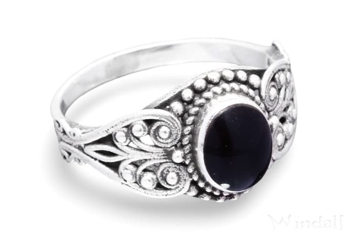 WINDALF Damen Ring MIA 10 mm Onyx Herz Zarte Ornamentik Silber - Windalf.de
