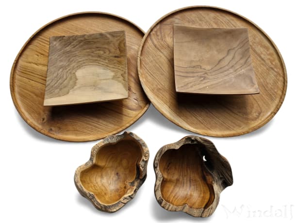 6er Holzdeko Set ~ LORENA ~ Sushischale - Holzteller - Holzschale - 2. Wahl Artikel - Handarbeit aus Holz - Windalf.de