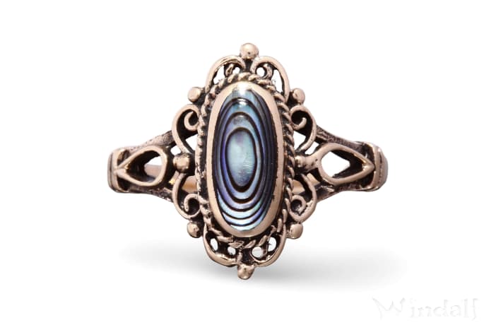 WINDALF Zarter Damen Ring IDANA 15 mm Abalone Muschel Vintage Schmuck Bronze - Windalf.de
