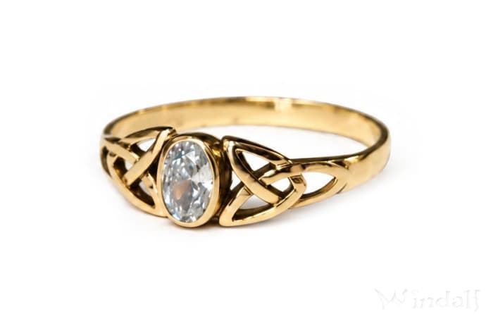WINDALF Celtic Ring BRIGANTIA 7 mm Wei&szlig;er Kristall Trachtenschmuck Bronze - Windalf.de