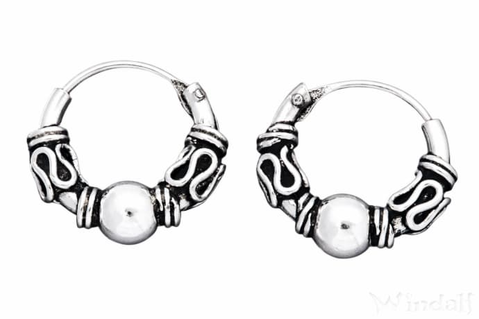 WINDALF Vintage Creolen ARCON 15 mm Vikings Ohrringe mit Kugel Handarbeit Silber - Windalf.de