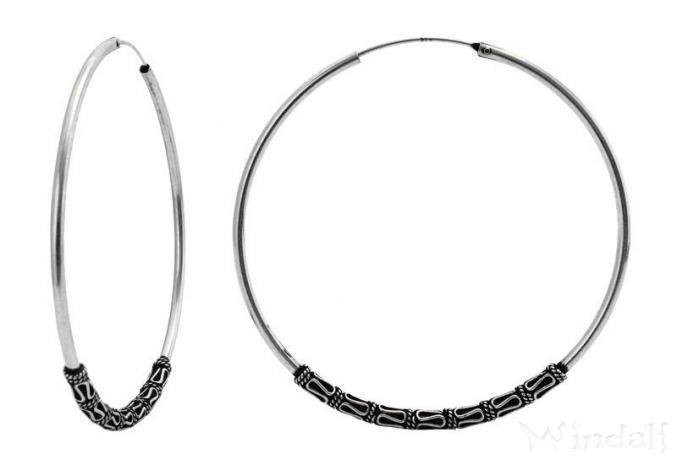 WINDALF Große Silber Creolen FORTUNA 60 mm Mäandermuster Wikingerschmuck Handarbeit Silber - Windalf.de