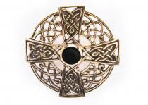 WINDALF Keltische Fibel NAMIDA Ø 3.5 cm Keltisches Kreuz Brosche mit Schutz Onyx Bronze - Windalf.de