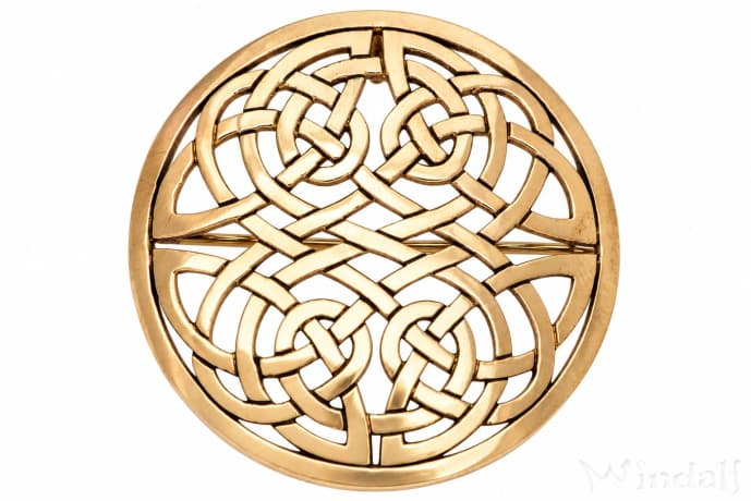 WINDALF Gro&szlig;e Keltische Rundfibel ELVIA &Oslash; 5.6 cm 4 Elemente Gewandschmuck Bronze - Windalf.de