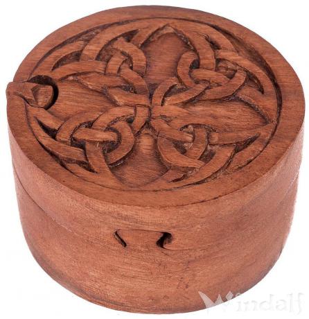 WINDALF Celtic Zauberdose LAZAR Ø 9 cm Schmuckdose Kelten Knoten Handarbeit aus Holz - Windalf.de