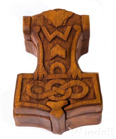 WINDALF Vikings Zauberdose MJÖLNIR 12 cm Thorshammer Schmuckdose Handarbeit Holz - Windalf.de