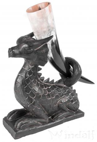 WINDALF Trinkhornständer WYVEREX 30 cm Vikings Schwarzer Drache Handarbeit aus Holz - Windalf.de