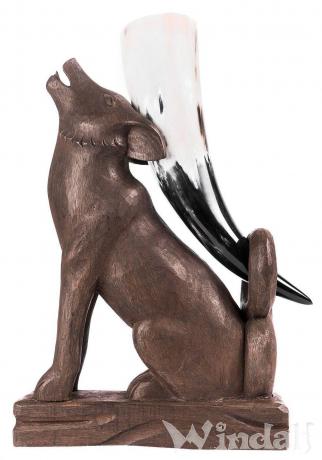 WINDALF Trinkhornständer NYMERIA 40 cm Vikings Krafttier Wolf Handarbeit aus Holz - Windalf.de